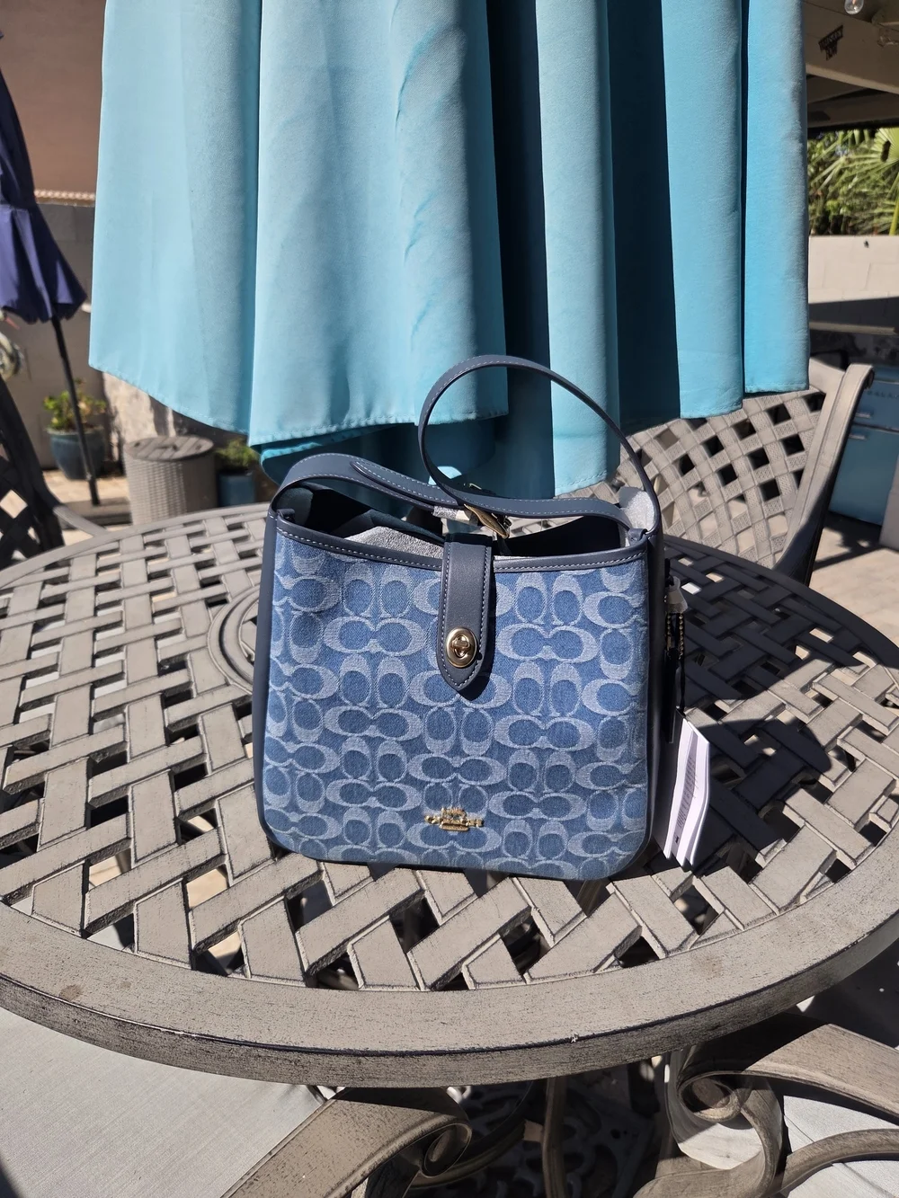 Coach Hadley Convertible Blue Signature Denim Crossbody/Shoulder Bag.